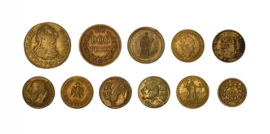 9 x USA and Mexico Gold coins, c. 1860