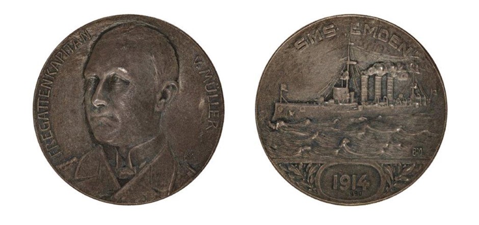 1914 AU S.M.S. Emden, Captain Von Muller medal in silver