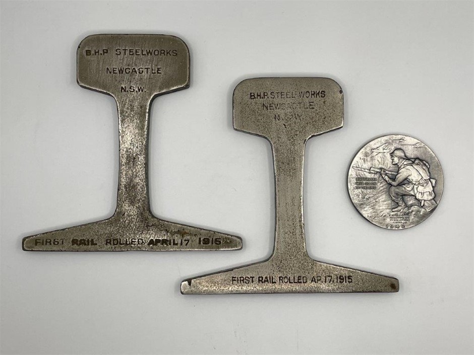 3 x AU WWII Fundraising Medallion and 1915 Parts of Railway Line