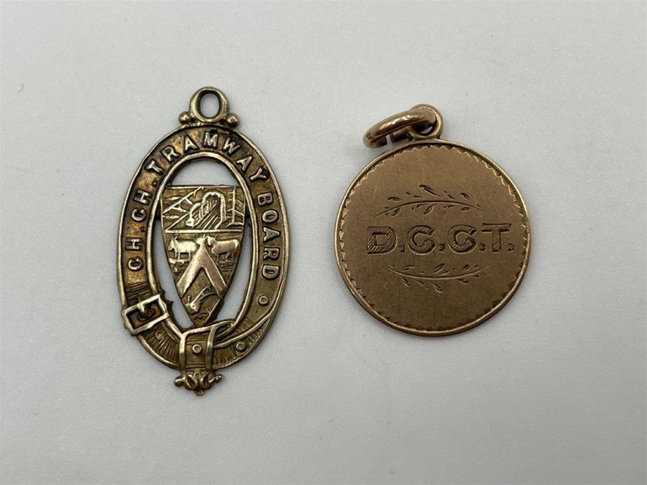 2 x Christchurch & Dunedin Tramway 9Ct gold passes C.1880,1903.