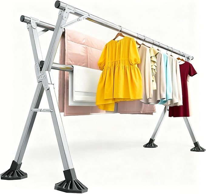 HOOMEGIC Adjustable Clothes Drying Rack with 20 Windproof Hooks, 2.4M, Heav