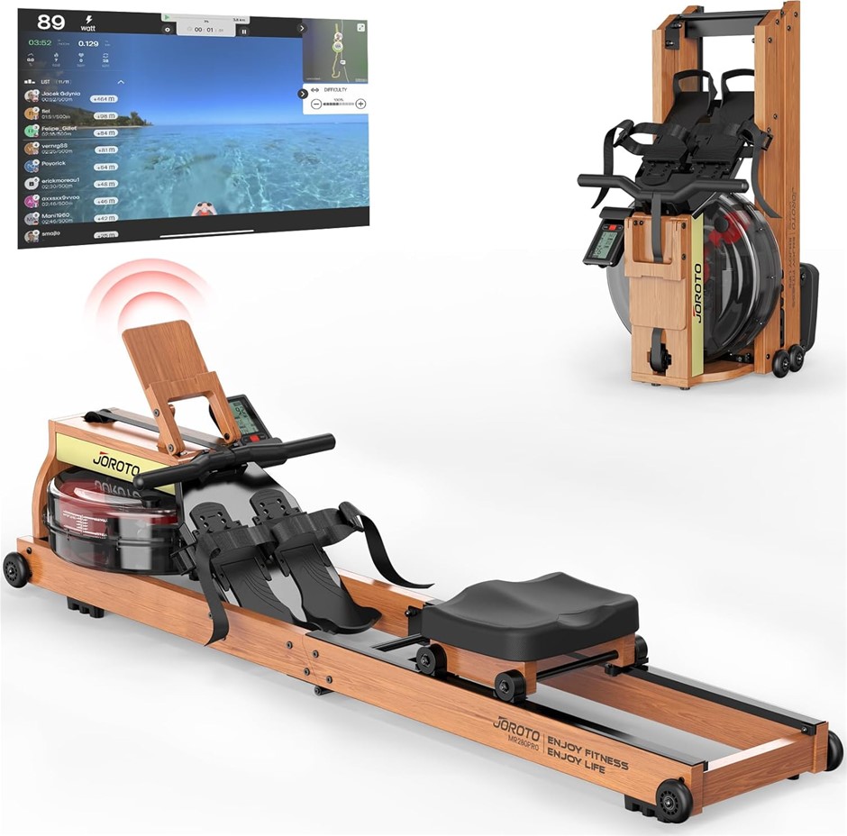 JOROTO MR280 Foldable Water Rowing Machine for Home Use, Oak Wood, 330lbs W