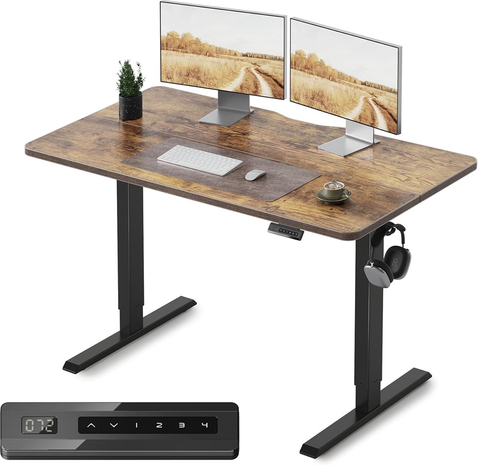 FEZIBO Standing Desk 120 x 60 cm, Height Adjustable Desk with Memory Button