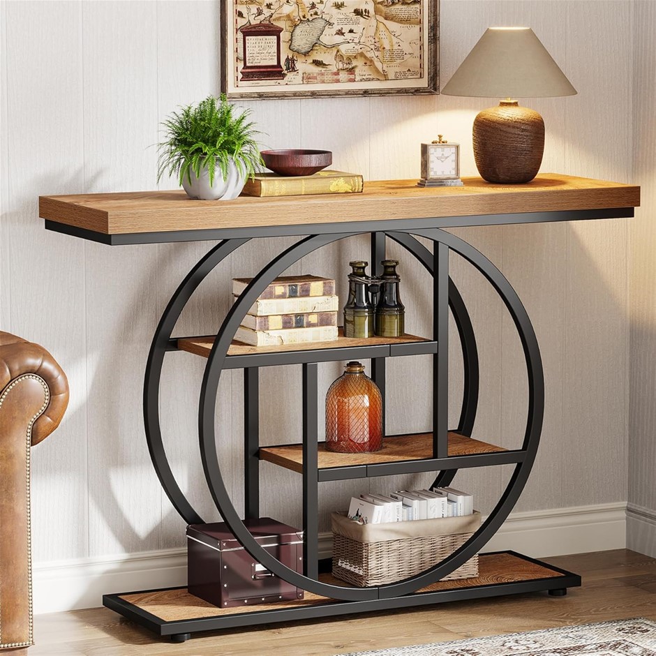 TRIBESIGNS 105cm Console Table, 4-Tier Entryway Console Table with Circle B