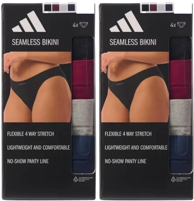 2x ADIDAS Womens 4 Pack Seamless Bikini Underwear, Multicolour Size XL