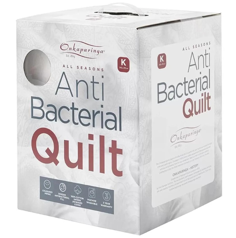 ONKAPARINGA All Season Anti Bacterial Quilt King. NB: damaged packaging