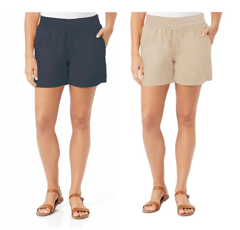 2 x BRIGGS Women's Linen Shorts, Size XL, Navy & Dark Tan, 229232.