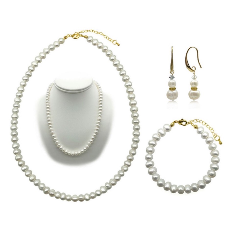 7-8mm Potato Shape Pearl Real 18k Gold Plated Jewellery Set