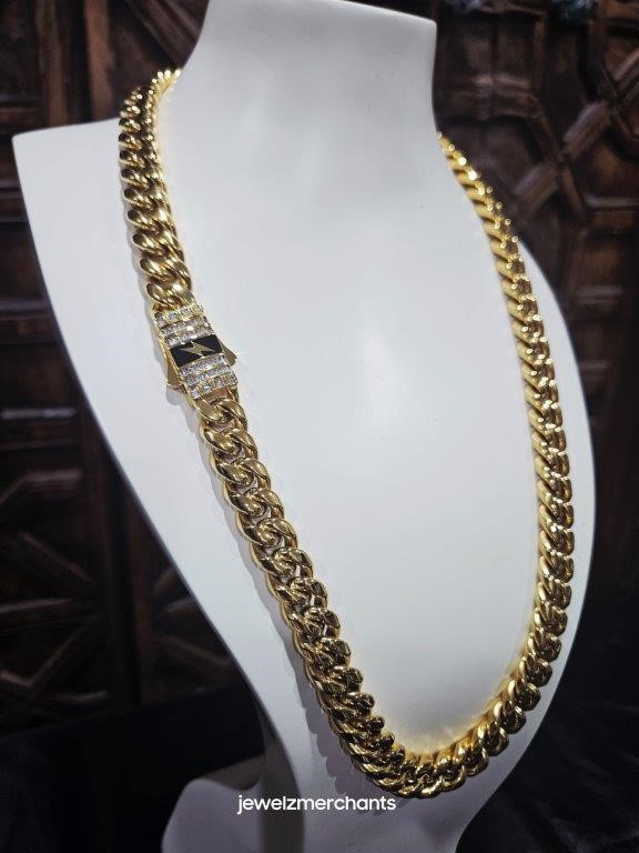 18K Triple Yellow Cuban Chain (18KGold Plated/Italy)Stamped-55cm-12mm