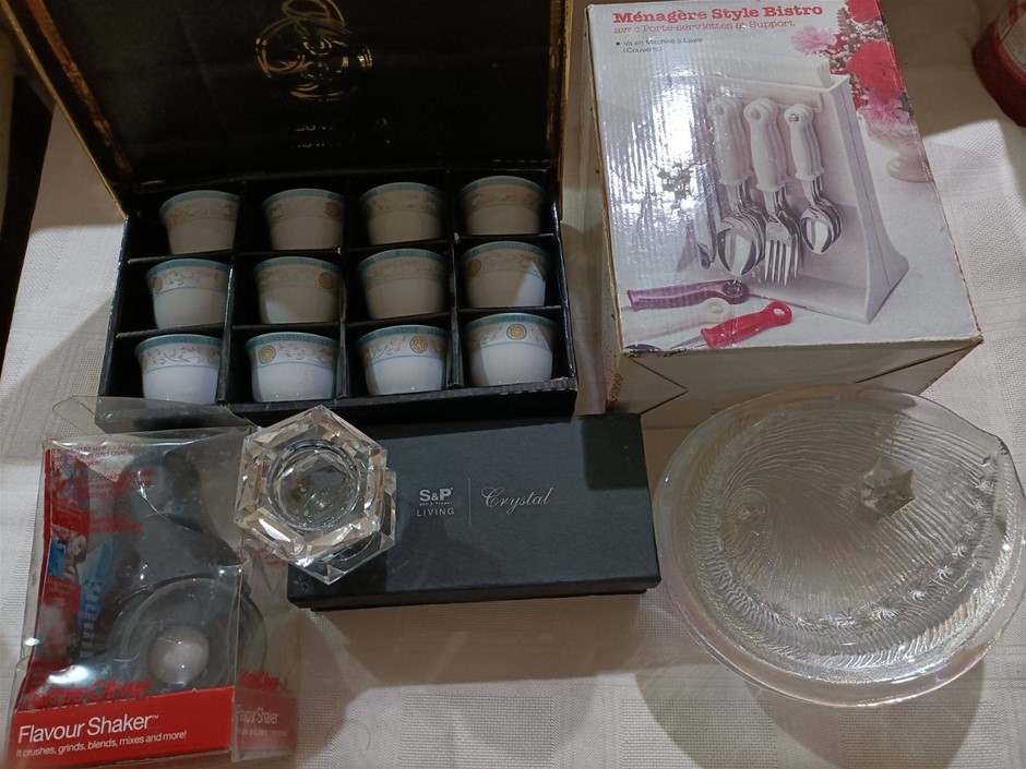 Various Crystals and Dining Utensils. New