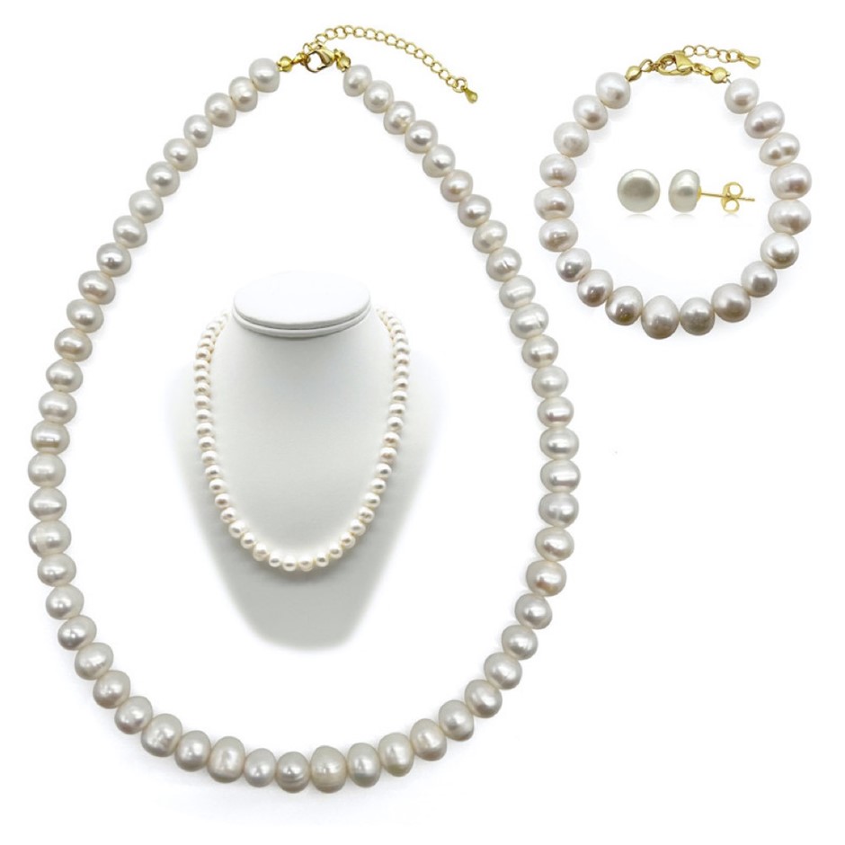 9-10mm Potato Shape Pearl Real 18k Gold Plated Jewellery Set