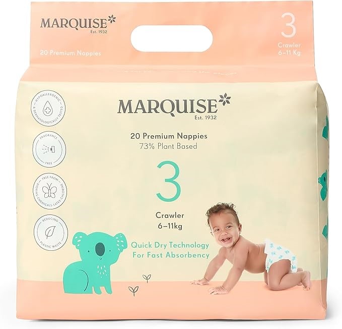 MARQUISE 6 x 20pk Baby Crawler Nappies Size 3 (6-11kg). NB: Not in original