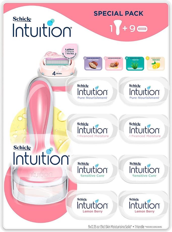 SCHICK Intuition 9-Cartridge Razor Pack, Incl: Cocoa Butter, Shea Butter, A