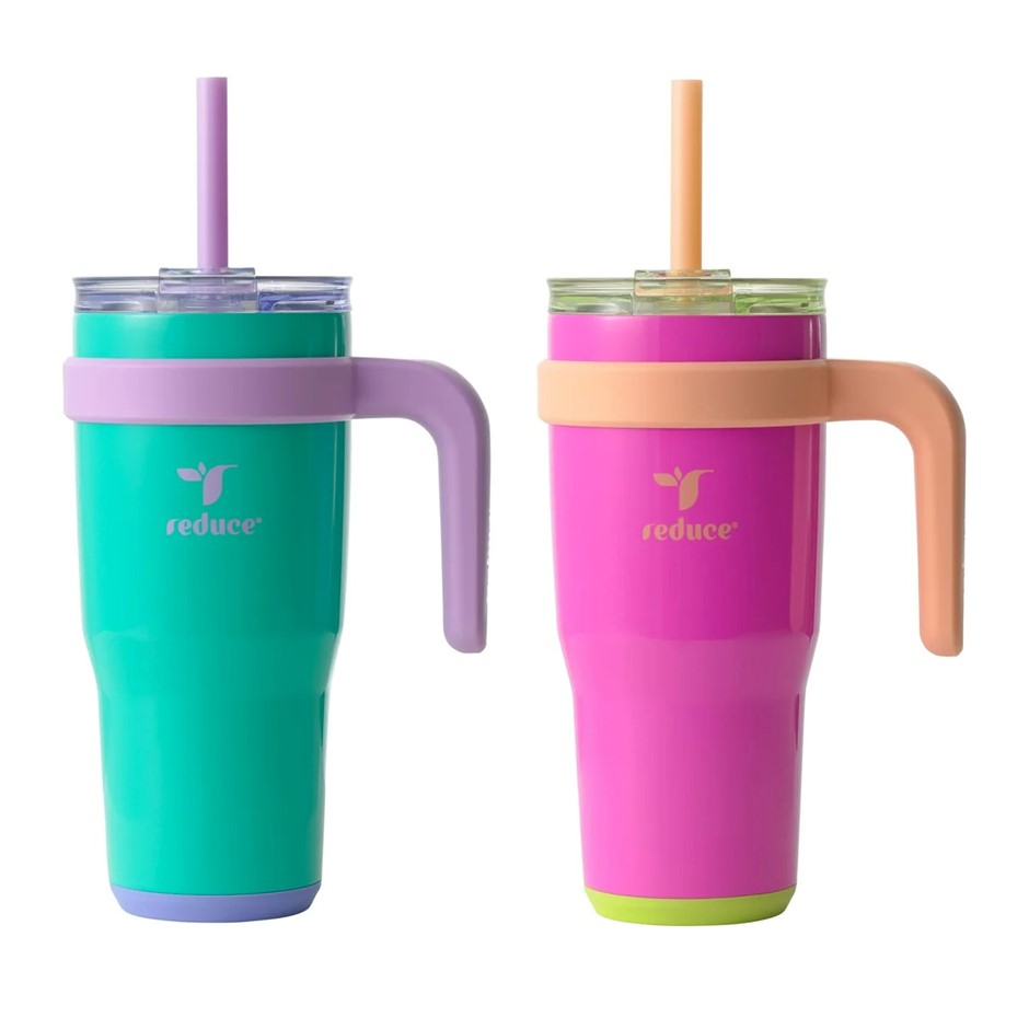 REDUCE Cold1 Tumbler Cup w/ Straw, 710ml, Pink & Green.