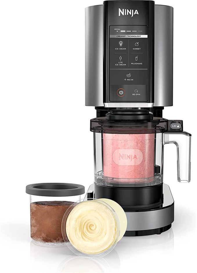 NINJA Ice Cream Maker, Colour: Cloud Silver. Complete accessories. NB: Dam