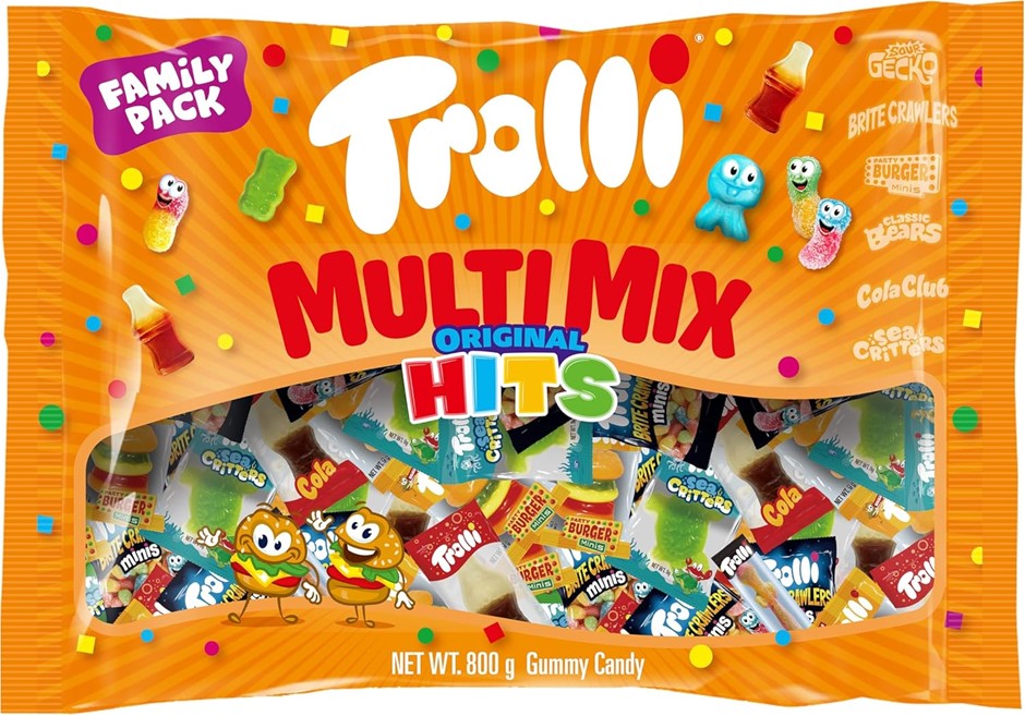 2 x TROLLI Multimix Original Hits Gummy Lolly Pack, 800g. N.B: Damaged pack