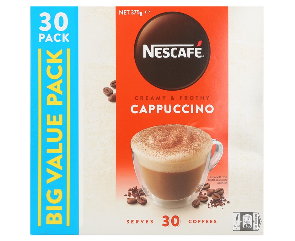 3 x Pack of 30pc NESCAFE Cappuccino Sachets, 375g. N.B: Damaged packaging.