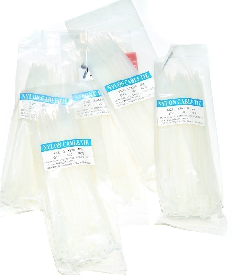 5 Packs Of Cable Ties Each 100pcs, Size 3.6mm x 200mm, White.