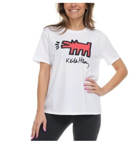 2 x KEITH HARING Women's Graphic Tee, Size XL, White/Dog. Buyers Note - Di