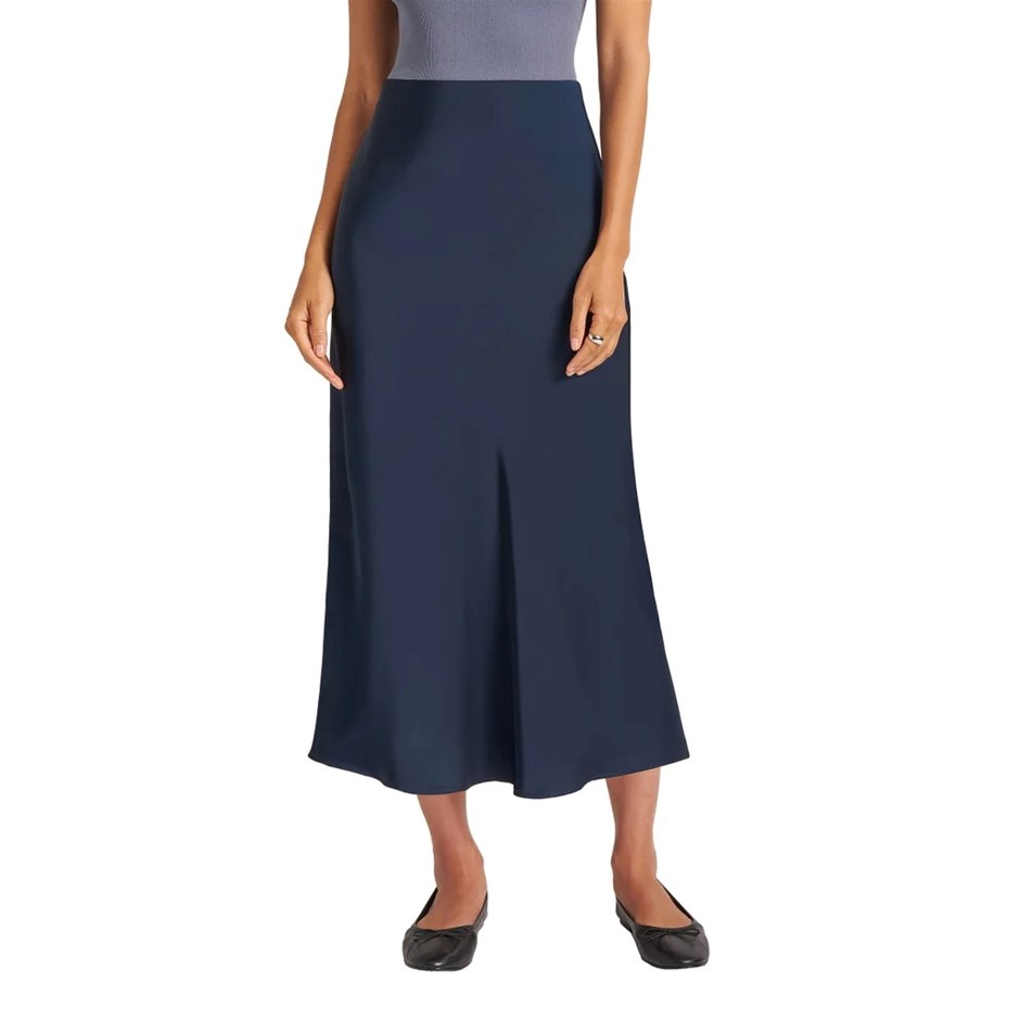 MATTY M Women's Satin Skirt, Size S, Navy. Buyers Note - Discount Freight