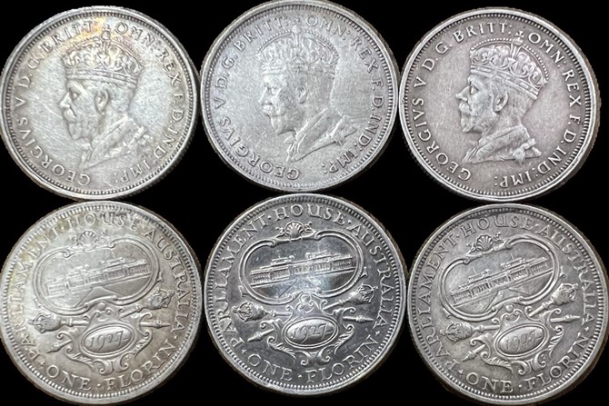 1927 Australia Silver Canberra Florin x 3