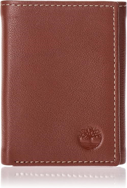 TIMBERLAND Men's Leather Trifold Wallet with ID Window, Cognac Buyers Note