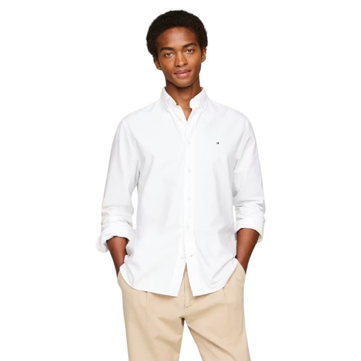 TOMMY HILFIGER Men's Stretch OG Oxford Shirt, Size XL, 98% Cotton, White (Y