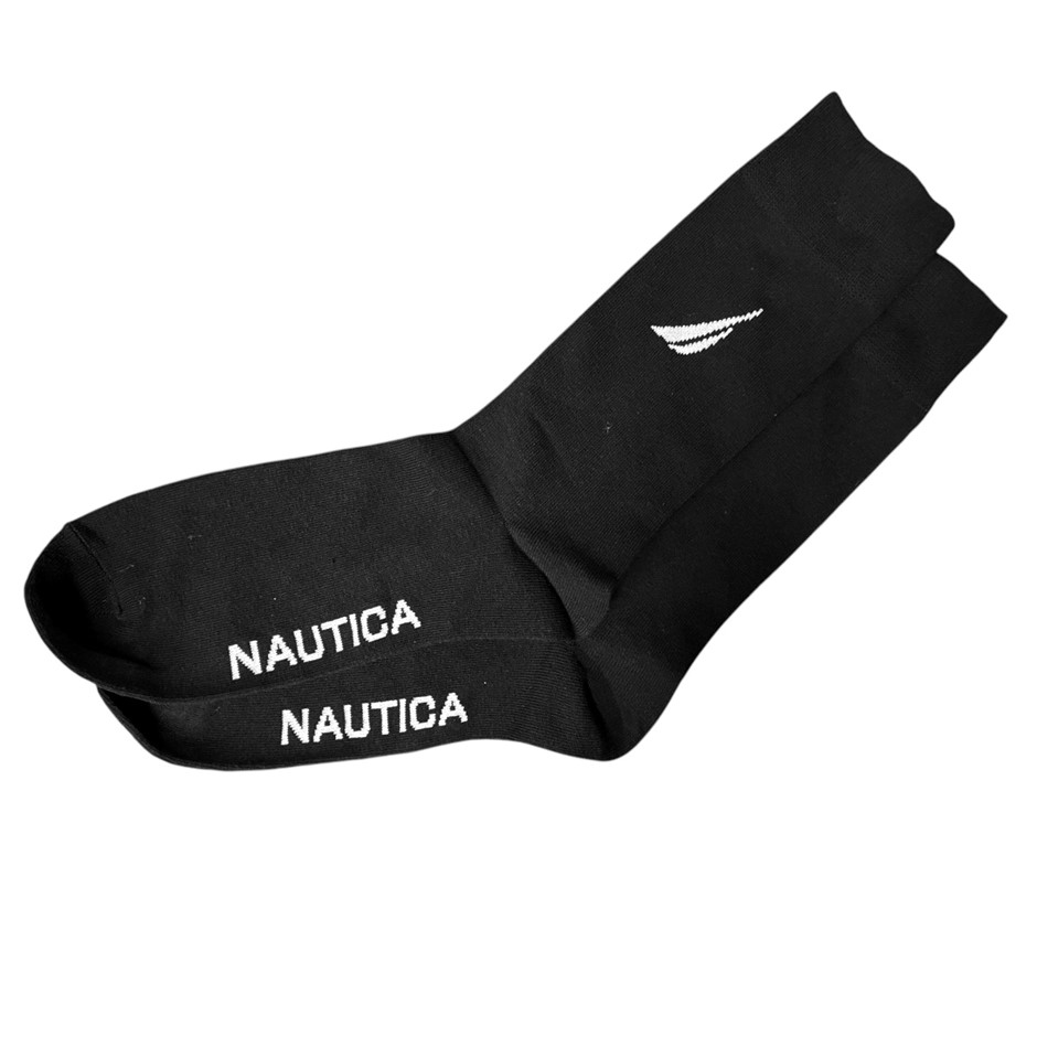 6 Pairs x NAUTICA Men's Dress Socks, Size US 7-12 / EU 41-46, Cotton, Black