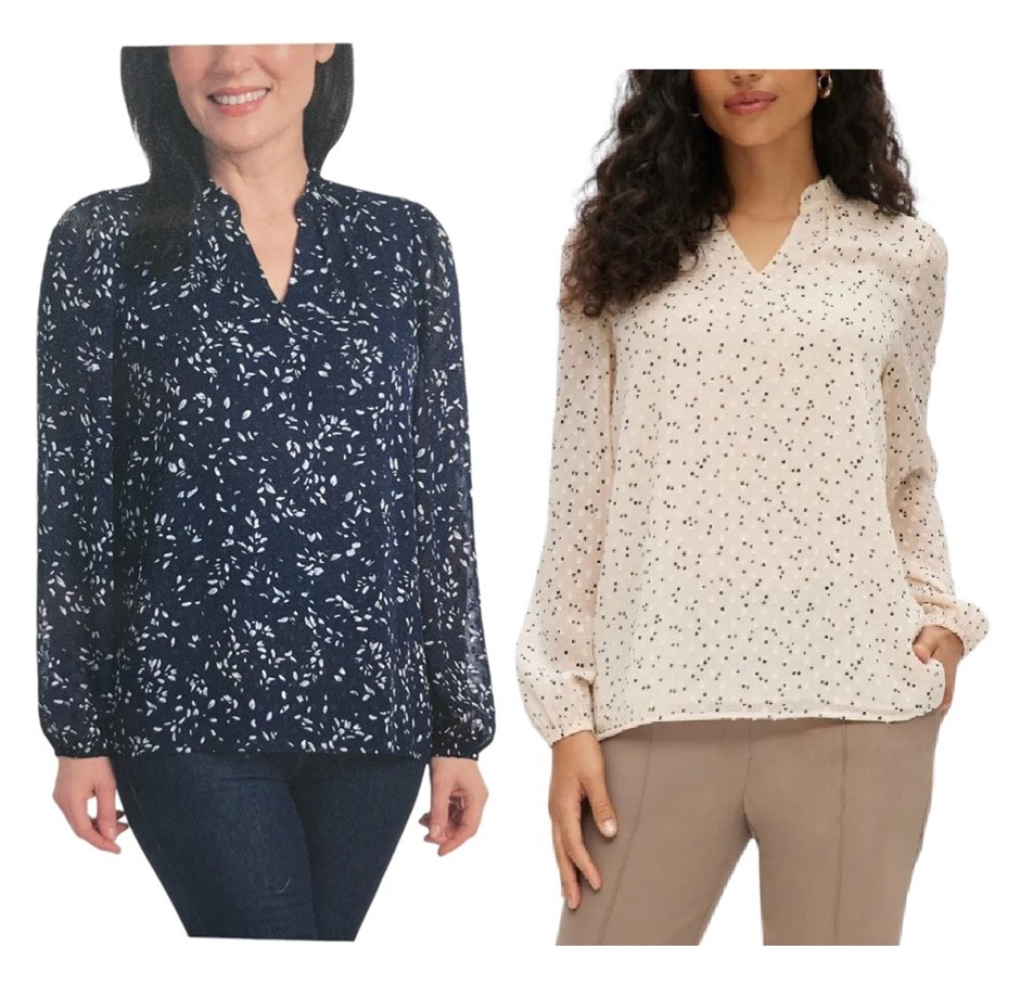 2 x HILARY RADLEY Women's Blouse, Size L, Navy Combo & Ivory Cream Combo, 1