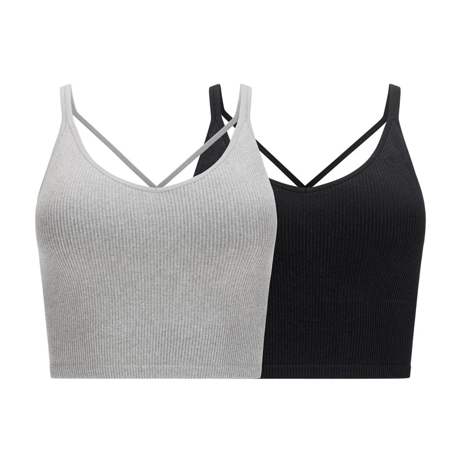 2-Pack Women's Ribbed Yoga/Sports Bra, Size L, Black/Grey. Buyers Note - D