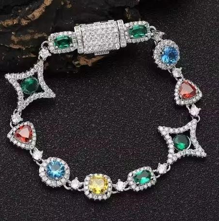 18k White Gold Filled Multie Colour Bracelet Stamped(18K)-17.5cm