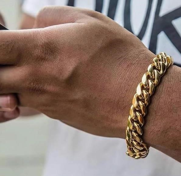 18k Yellow Gold Filled Cuban Bracelet Stamped(18K)-17.5cm