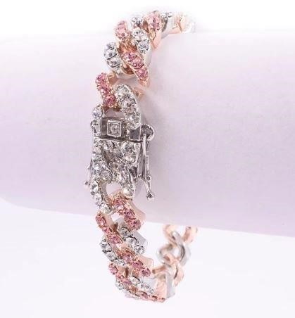 18k White Gold Filled Pink & White Bracelet Stamped(18K)-17.5cm