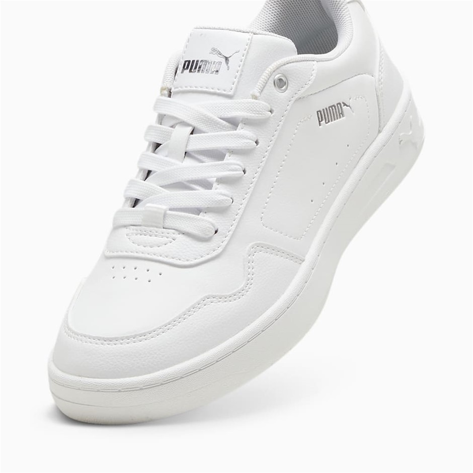 PUMA Women's Court Classy Sneakers, Size US 8.5, White/Silver (01), 184747.