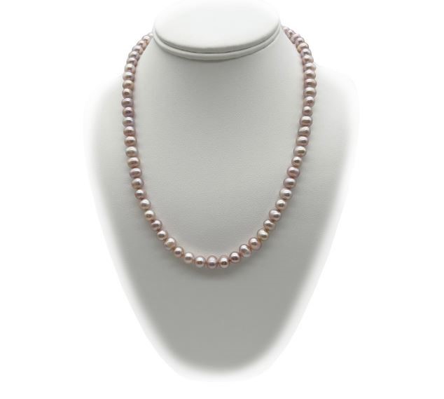 7-8mm Lavender Potato Shape Pearl with Real Platinum Plated Necklace