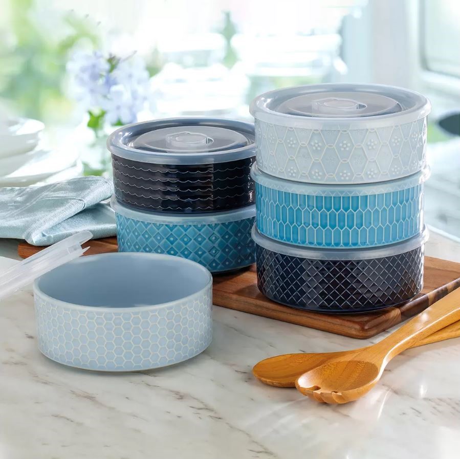 SIGNATURE HOUSEARES 6-Piece Storage Microwavable Bowls w/ Lids, Blue. NB: n