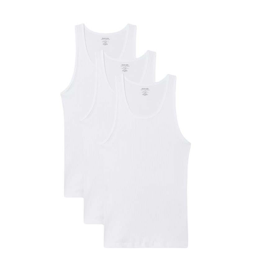 CALVIN KLEIN Men's 3pk Tank, Size S, 100% Cotton, White.