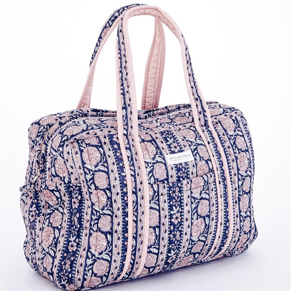 MISS SUNDARA Botanical Floral Block Print Weekender Tote Shoulder Big Bag (