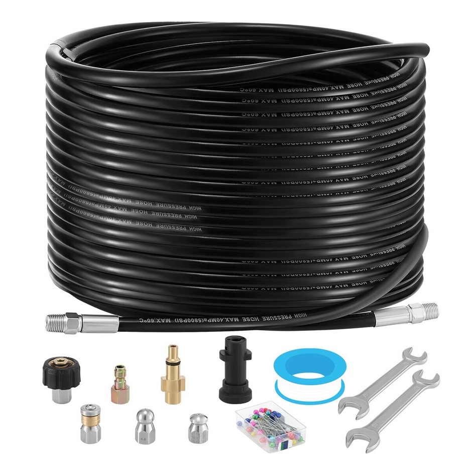 30m Sewer Jetter Kit for High Pressure Washer Blaster Drain Cleaner Hose 58