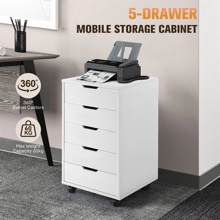 5 Drawer File Cabinet Mobile Filing Document Organiser Chest Home Office St
