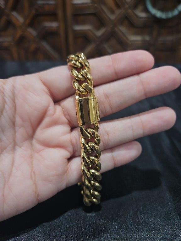 18k Italy Stamped  Yellow Gold Filled Bracelet-Quality Guarantee-22cm-14mm