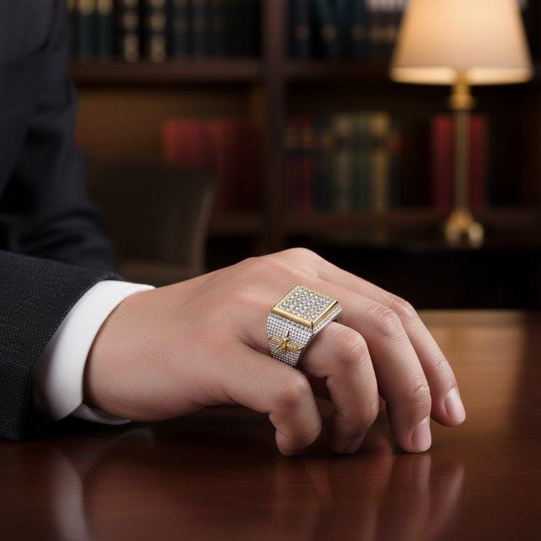 Italy 925 Silver  Hip Hop Men's Ring (Stamps)-12 US