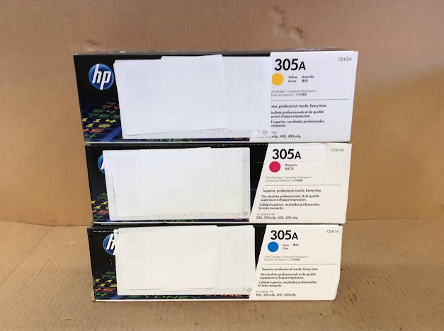 HP 305A Yellow & Magenta & CE411A Cyan Toner Cartridges New (Lot of 3)