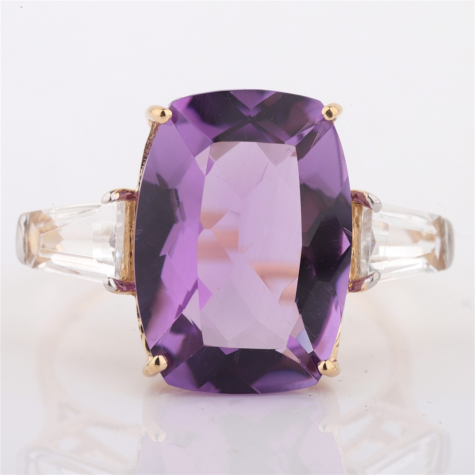 14k Yellow Gold Natural Amethyst / Natural White Topaz Ring  with valuation