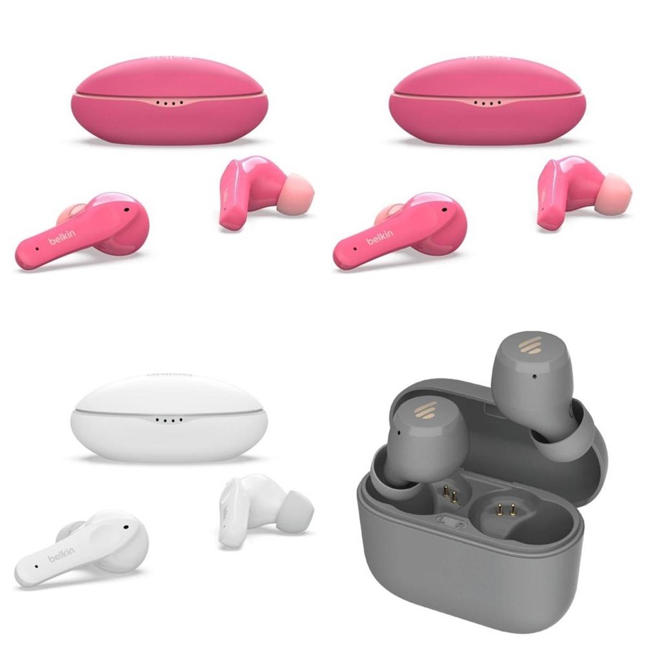 4 x Assorted Wireless Earbuds. 3 x BELKIN SoundForm Nano TWS Earbuds. 1 x E