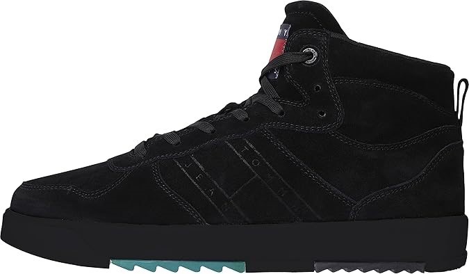 TOMMY HILFIGER Men's Suede Basket Midcut Sneaker, US8/ UK7/ EU41, Black. EM