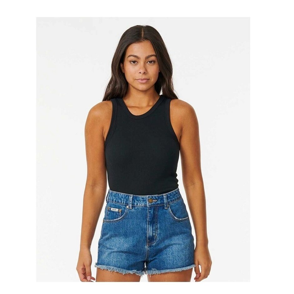 RIP CURL Women's Classic Ribbed Tank Top, Black, Size 2XS. RRP: $40. Buyer