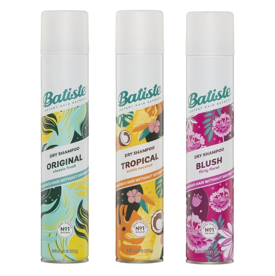 3 x BATISTE Dry Shampoo, Incl: Tropical, Blush & Original, 200mL. N.B: 1 x
