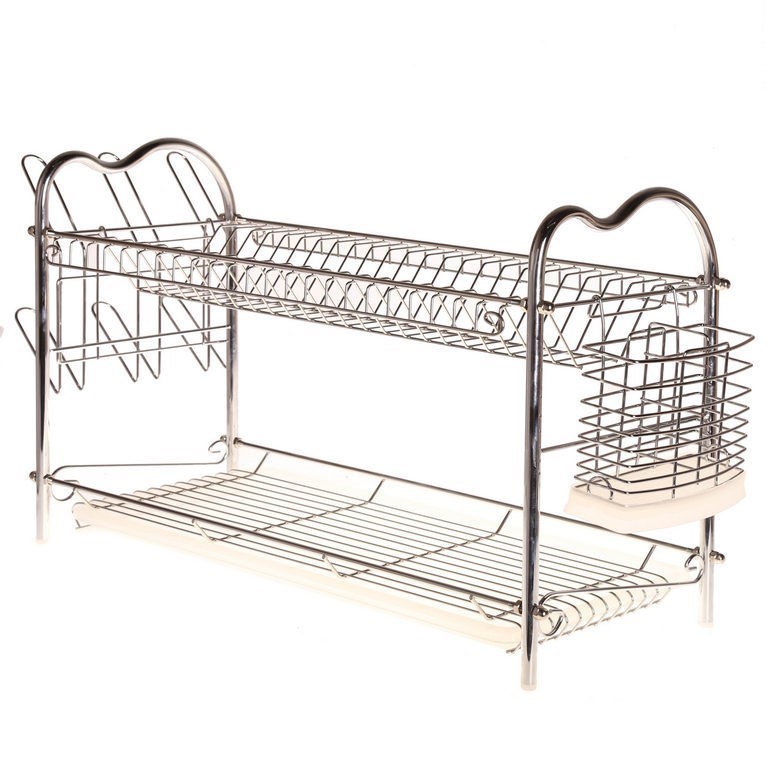 Chrome Finish Dish Drainer. 2 Layer. Dimensions: 685mm L x 242mm W x 362mm