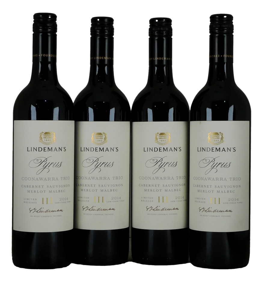 Lindeman's Pyrus Cab Sav Merlot Malbec 2014 (4x 750mL), Coonawarra.
